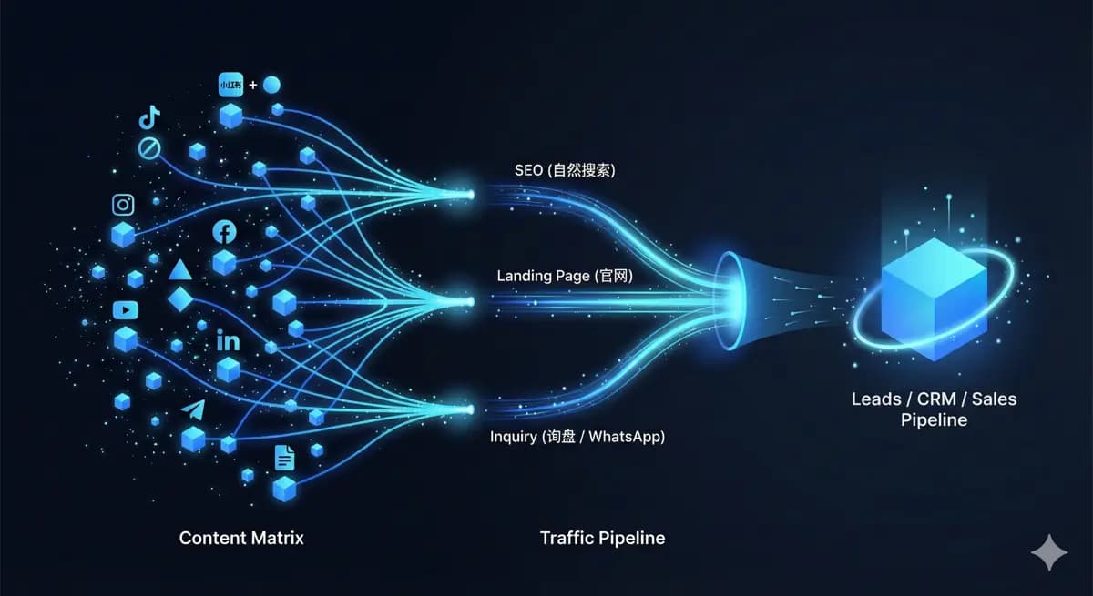内容矩阵多平台分发流量漏斗示意图